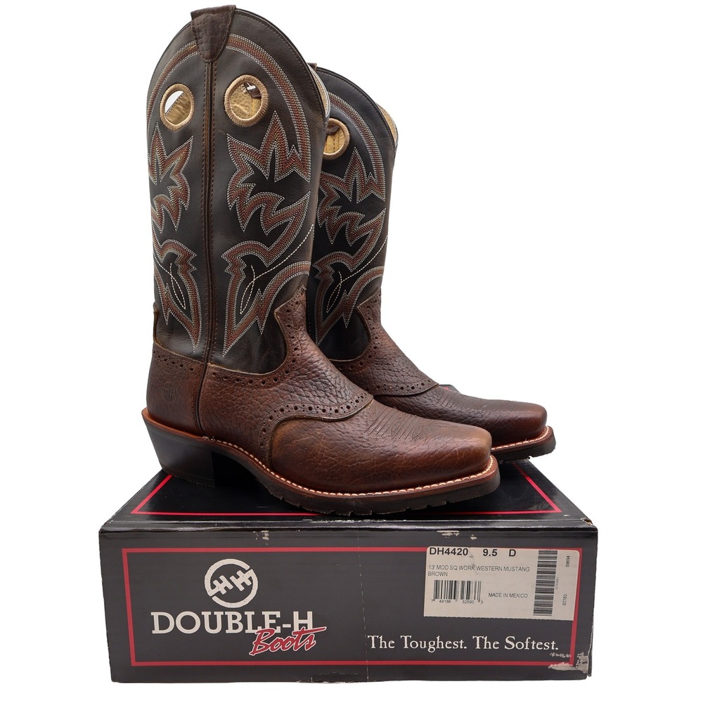 Double-H DH4420 Work Western Mustang Boots Mens 9.5 D Brown Leather NWT